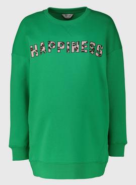 Green Happiness Slogan Sweatshirt