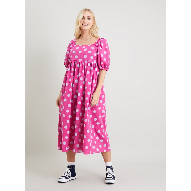 Buy Fuchsia Pink Spot Puff Sleeve Midi Dress 16 Dresses Tu