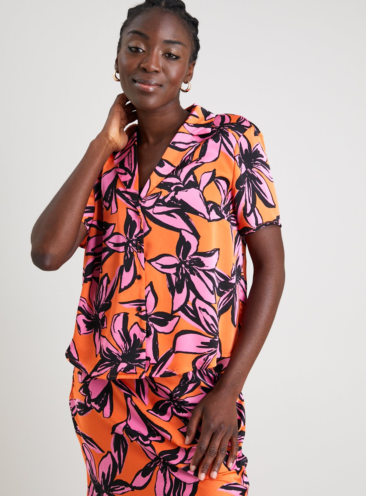Orange Tropical Coord Shirt 