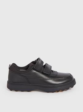 Black Leather Twin Strap School Shoes 