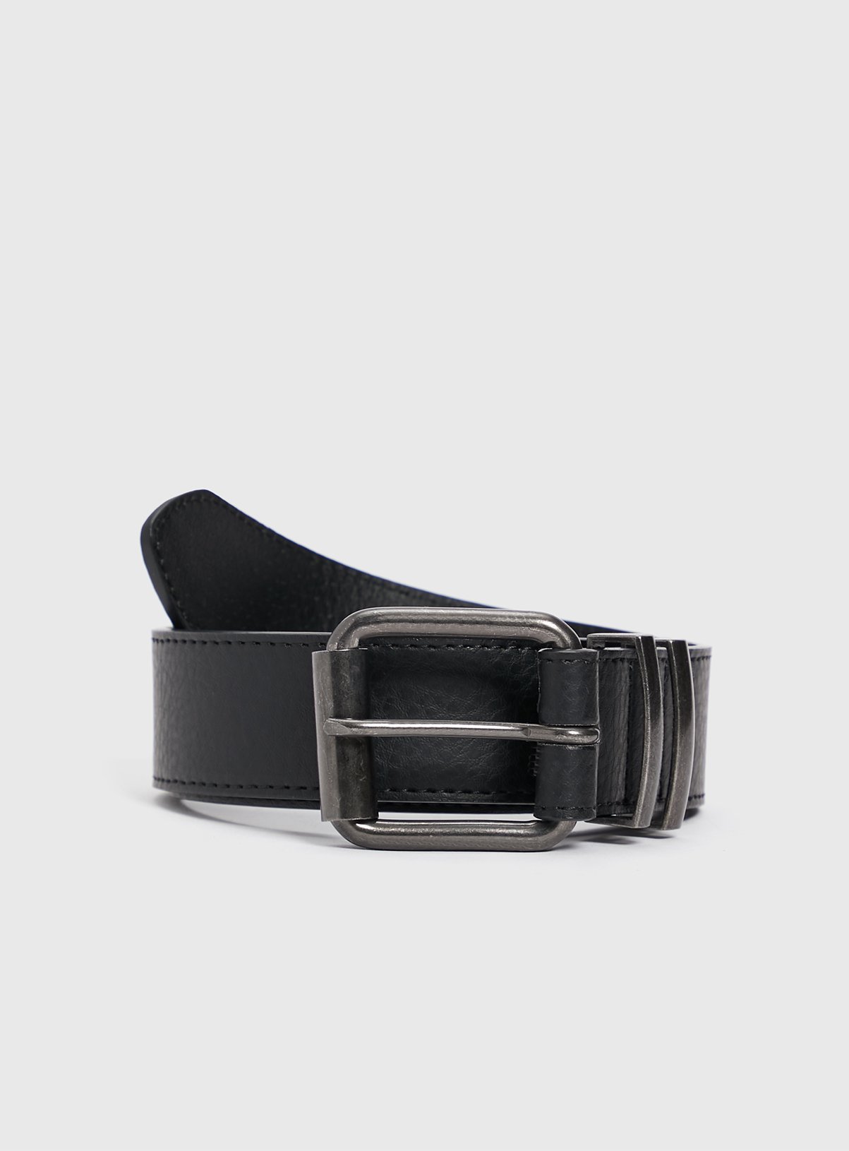 Black Faux Leather Dark Gunmetal Buckle Belt XXXL