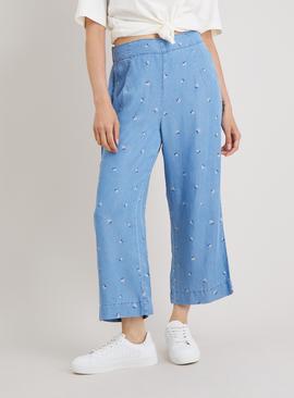 Denim Ditsy Floral Trousers With TENCEL™ Lyocell