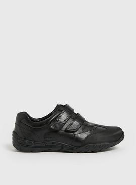 Black Leather Double Strap Shoes  