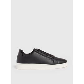 Black Faux Leather Lace Up Cupsole Trainers 