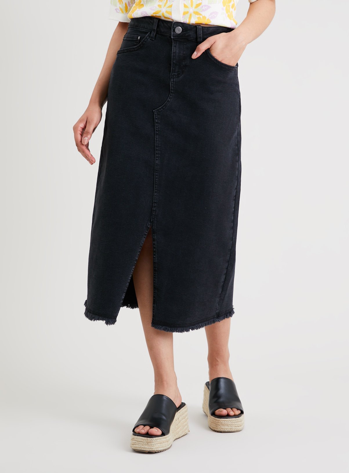Denim A-Line Midi Skirt