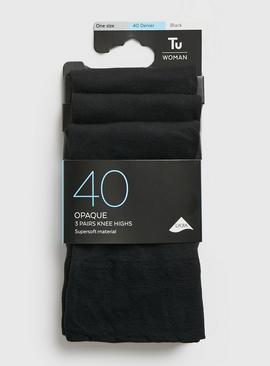 Black 40 Denier Opaque Knee High Tights 3 Pack One Size