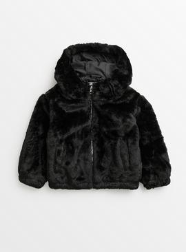 Black Faux Fur Hooded Jacket 