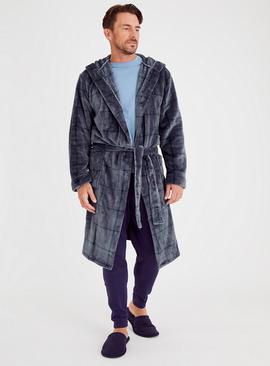 Grey & Navy Check Dressing Gown 