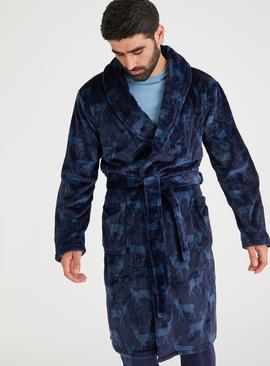 Blue Stag Print Dressing Gown 