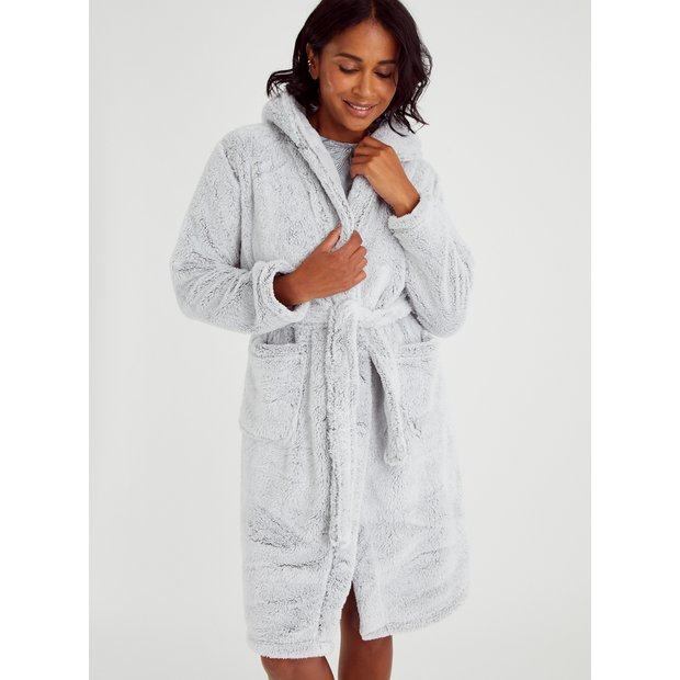 Buy Grey Fleece Hooded Dressing Gown M Dressing gowns Tu