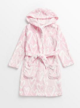 Pink Heart Print Fleece Dressing Gown 