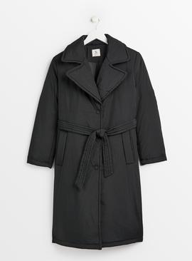 PETITE Black Padded Wrap Coat 
