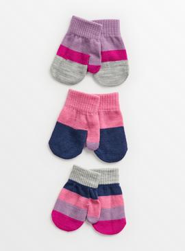 Pink Striped Mittens 3 Pack One Size