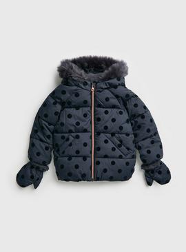 Navy Flock Spotted Puffer Jacket 