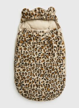 Beige Faux Fur Leopard Print Footmuff One Size