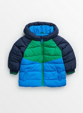 Green & Blue Colour Block Puffer Jacket 