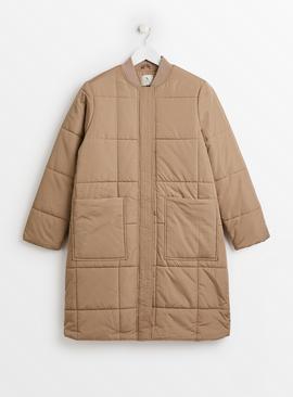 PETITE Neutral Grid Quilted Coat 