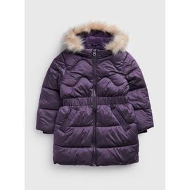 Purple Hooded Puffer Coat 