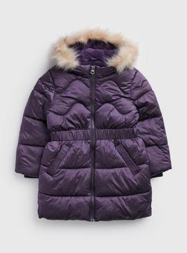 Purple Hooded Puffer Coat 