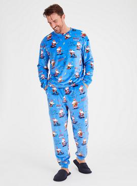 Christmas Mini Me Blue Santa Print Pyjamas 