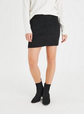 Black Cable Coord Skirt 