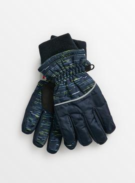 Navy Abstract Thinsulate Snow Gloves 