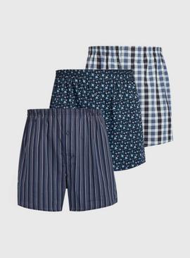 Floral, Gingham & Stripe Woven Boxers 3 Pack 