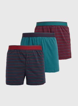 3-pack woven cotton boxer shorts - Green/White striped - Men