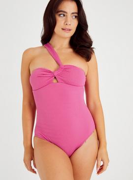 Pink Asymmetrical Textured Swimsuit 