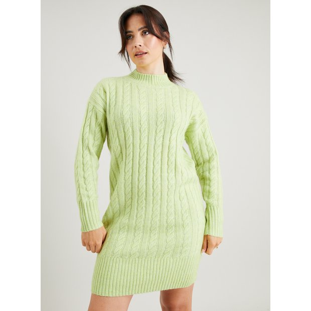 Buy Lime Green Cable Knit Jumper Dress 16, Dresses