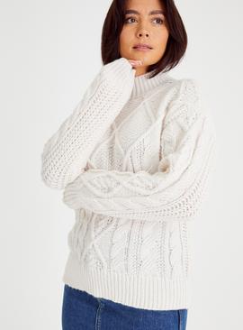 Cream Cable Knit High Neck Jumper 