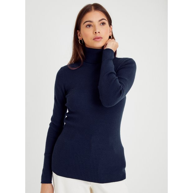 Ladies navy clearance roll neck jumper