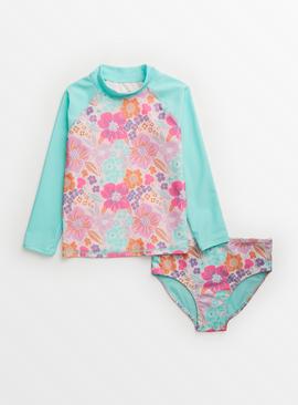 Turquoise & Pink Floral Swim Set 
