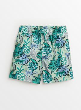 Green Jungle Print Swim Shorts 