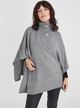 Grey Knitted Poncho One Size