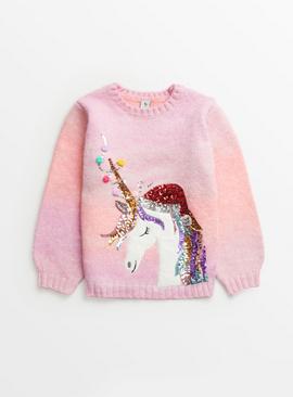 Pink Sequin Unicorn Christmas Jumper 