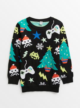Black Christmas Gaming Knitted Jumper 