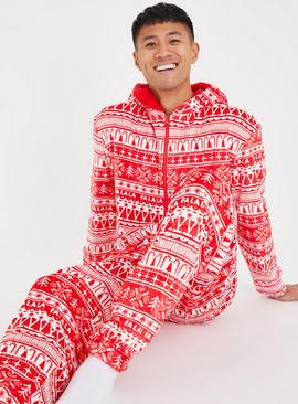 Men's Christmas Family Dressing Fair Isle Fleece All In One 