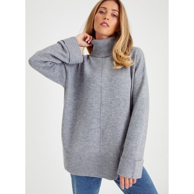 Grey oversized roll store neck jumper