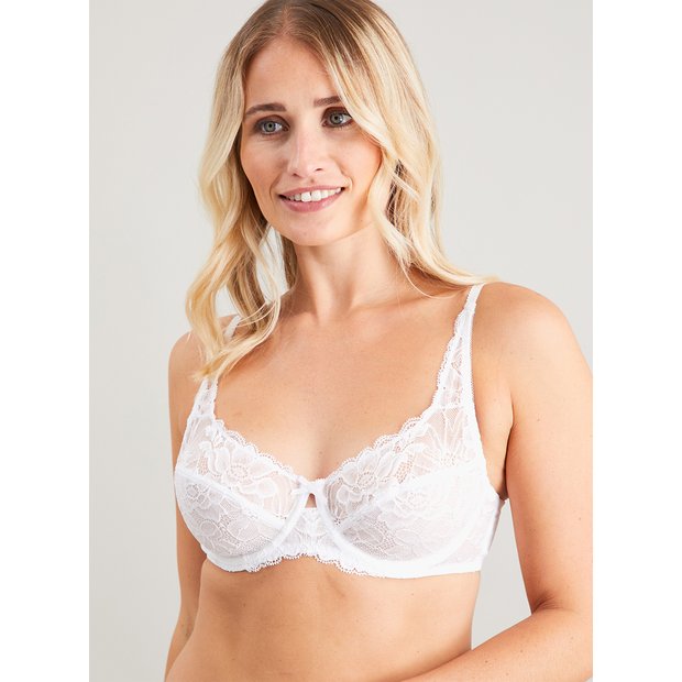 Buy DD-GG White Recycled Lace Comfort Full Cup Bra 32GG | Bras | Argos