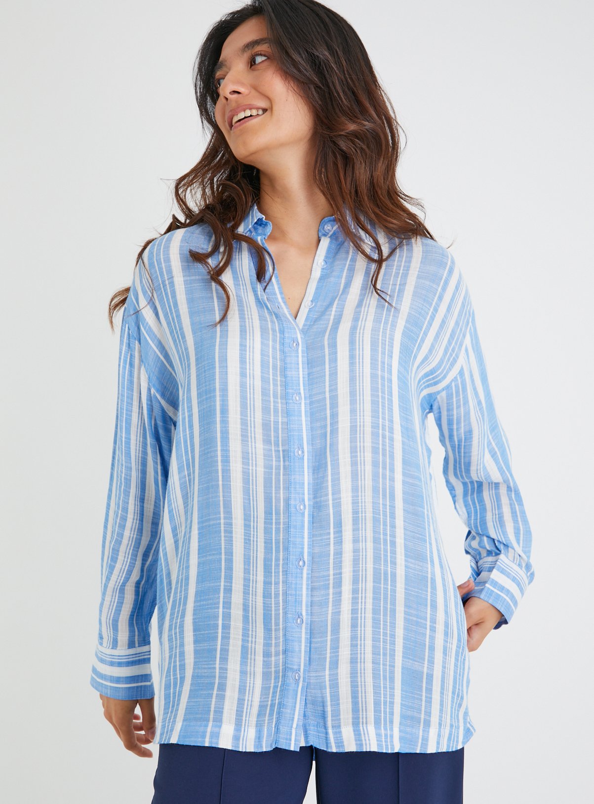 Vertical Stripe Oversized Shirt 