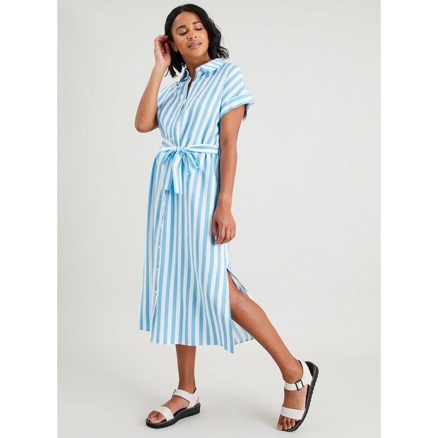 Blue and white outlet striped midi dress