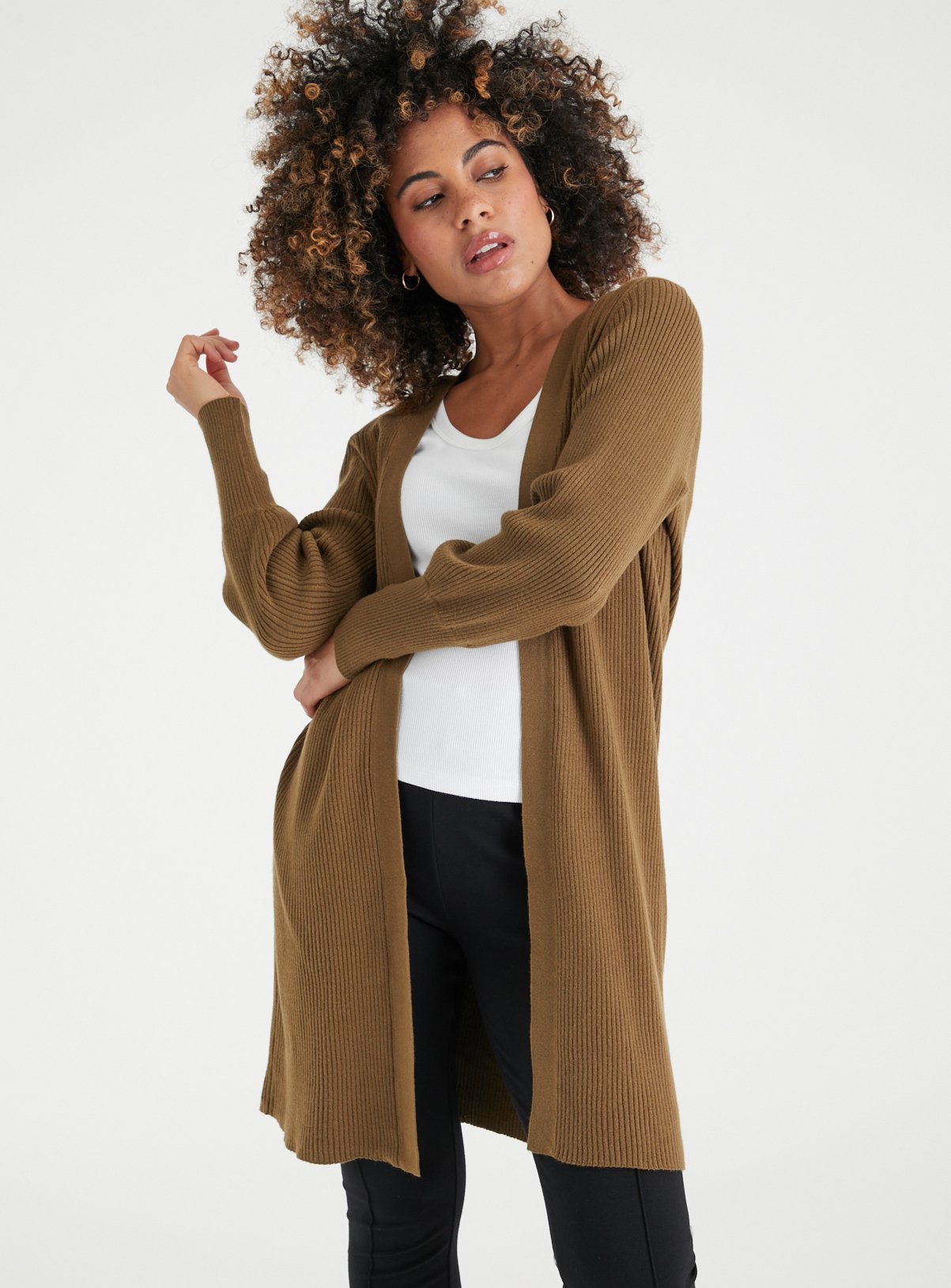 PETITE Longline Ribbed Cardigan 
