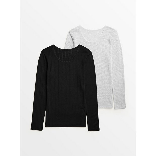 Buy Grey & Cream Pointelle Long Sleeve Thermal Top 2 Pack - 8, Thermals