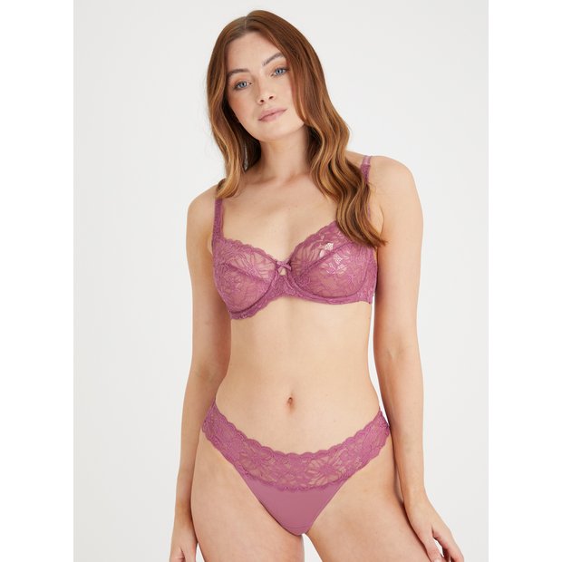 Buy Dark Pink Recycled Lace Full Cup Non Padded Bra 40D | Bras | Argos
