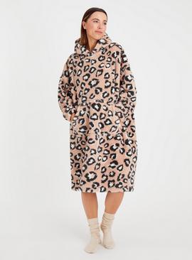 Beige Leopard Print Hooded Blanket 