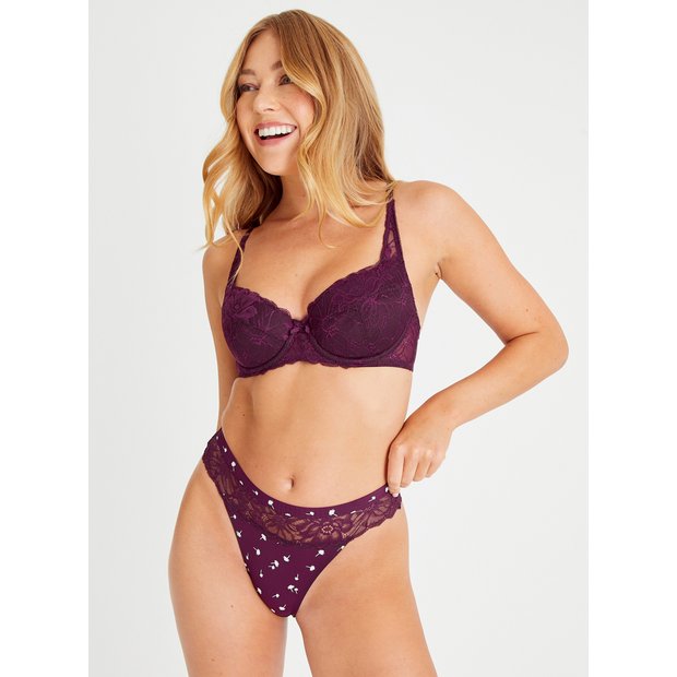 Buy A-GG Boudoir Collection Aubergine Lace & Velvet Underwired Bra