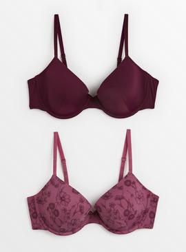 A-GG Aubergine & Sketchy Floral Underwired T-Shirt Bra 2 Pack 