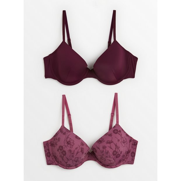 Buy Navy Animal Print & Pink Marl Plunge T-Shirt Bra 2 Pack 40C