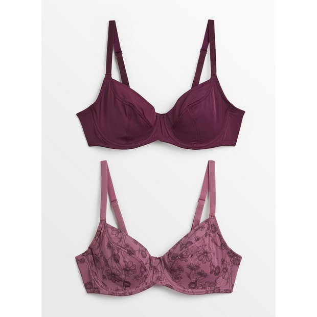 Buy A-GG Aubergine & Sketchy Floral Underwired Full Cup T-Shirt Bra 2 Pack  36DD | Bras | Tu